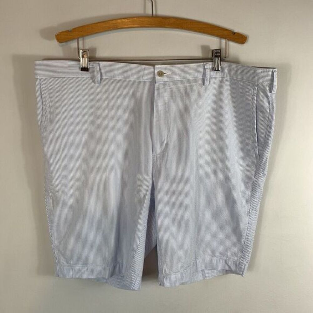 JOS A BANK 42 Seersucker Shorts Flat Front Cotton Tailored Fit Blue White Stripe